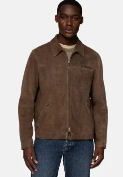 Blousons-Boggi Milano Blouson Aviateur En Daim Véritable Marron