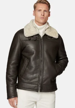 Blousons-Boggi Milano Bomber En Cuir Véritable Et Peau De Mouton Retournée Marron