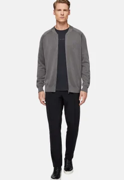 Tricots-Boggi Milano Bomber Tech Gris Foncé En Maille De Laine Mérinos