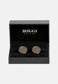 Boutons De Manchette-Boggi Milano Boutons De Manchette De Chemise Ronds Avec Logo Argent