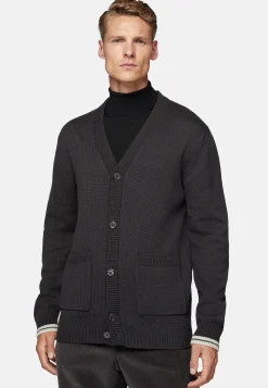 Tricots-Boggi Milano Cardigan Anthracite En Laine De Coton Bio Charbon