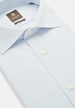 Chemises Habillées-Boggi Milano Chemise À Carreaux En Popeline De Coton Regular Fit Bleu clair
