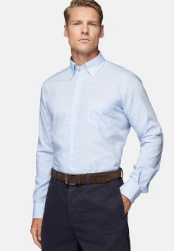 Chemises Habillées-Boggi Milano Chemise À Carreaux En Popeline De Coton Regular Fit Bleu clair
