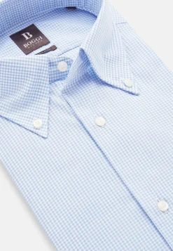 Chemises Habillées-Boggi Milano Chemise À Carreaux En Popeline De Coton Regular Fit Bleu clair