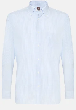 Chemises Habillées-Boggi Milano Chemise À Carreaux En Popeline De Coton Regular Fit Bleu clair