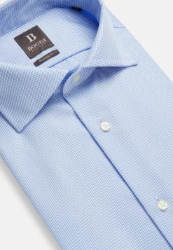 Chemises Habillées-Boggi Milano Chemise À Carreaux En Sergé De Coton Regular Fit Bleu clair