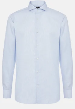 Chemises Habillées-Boggi Milano Chemise À Carreaux En Sergé De Coton Regular Fit Bleu clair