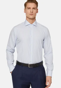 Chemises Habillées-Boggi Milano Chemise À Rayures Bleu Ciel En Coton Slim Fit Bleu clair
