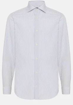 Chemises Habillées-Boggi Milano Chemise À Rayures Bleu Ciel En Coton Slim Fit Bleu clair