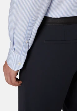 Chemises Habillées-Boggi Milano Chemise À Rayures Bleu Ciel En Coton Dobby Slim Fit Bleu clair