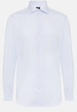 Chemises Habillées-Boggi Milano Chemise À Rayures En Coton Dobby Regular Fit Bleu clair