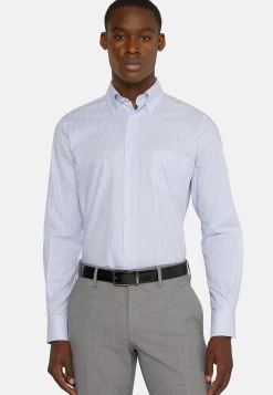 Chemises Habillées-Boggi Milano Chemise À Rayures En Coton Dobby Regular Fit Bleu clair
