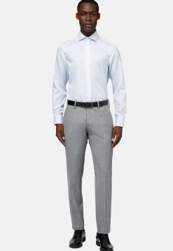 Chemises Habillées-Boggi Milano Chemise À Rayures En Coton Dobby Slim Fit Bleu clair