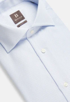 Chemises Habillées-Boggi Milano Chemise À Rayures En Coton Dobby Slim Fit Bleu clair
