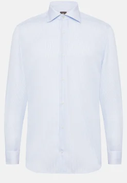Chemises Habillées-Boggi Milano Chemise À Rayures En Coton Dobby Slim Fit Bleu clair
