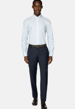 Chemises Habillées-Boggi Milano Chemise À Rayures En Coton Dobby Slim Fit Bleu clair