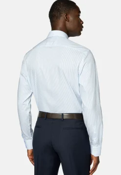 Chemises Habillées-Boggi Milano Chemise À Rayures En Coton Dobby Slim Fit Bleu clair