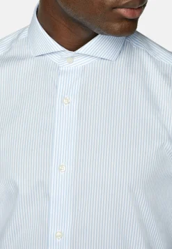 Chemises Habillées-Boggi Milano Chemise À Rayures En Coton Dobby Slim Fit Bleu clair