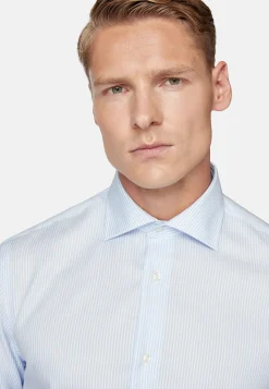 Chemises Habillées-Boggi Milano Chemise À Rayures En Sergé De Coton Slim Fit Bleu clair