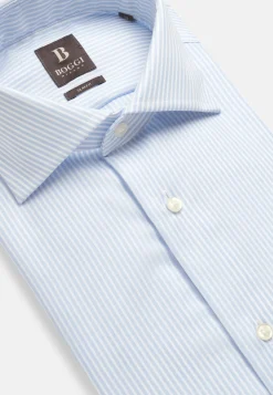 Chemises Habillées-Boggi Milano Chemise À Rayures En Sergé De Coton Slim Fit Bleu clair