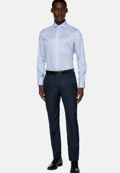 Chemises Habillées-Boggi Milano Chemise À Rayures En Sergé De Coton Regular Fit Bleu clair