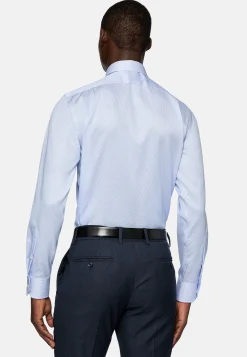 Chemises Habillées-Boggi Milano Chemise À Rayures En Sergé De Coton Regular Fit Bleu clair