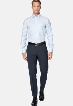 Chemises Habillées-Boggi Milano Chemise À Rayures En Sergé De Coton Regular Fit Bleu clair