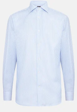 Chemises Habillées-Boggi Milano Chemise À Rayures En Sergé De Coton Regular Fit Bleu clair