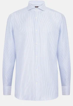 Chemises Habillées-Boggi Milano Chemise À Rayures En Sergé De Coton Regular Fit Bleu