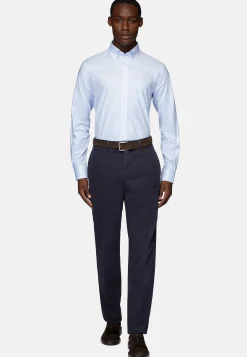 Chemises Habillées-Boggi Milano Chemise À Rayures En Sergé De Coton Regular Fit Bleu clair