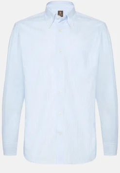 Chemises Habillées-Boggi Milano Chemise À Rayures En Sergé De Coton Regular Fit Bleu clair
