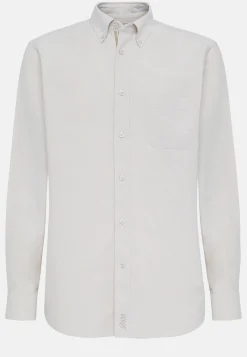 Chemises Décontractée-Boggi Milano Chemise Beige En Coton Oxford Bio Coupe Droite Sable