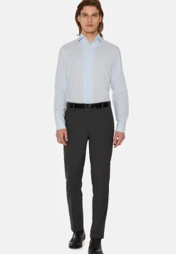 Chemises Habillées-Boggi Milano Chemise En Coton Dobby Regular Fit Bleu clair