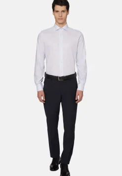 Chemises Habillées-Boggi Milano Chemise En Coton Dobby Coupe Droite Bleu clair