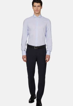 Chemises Habillées-Boggi Milano Chemise En Coton Dobby Slim Fit Bleu clair