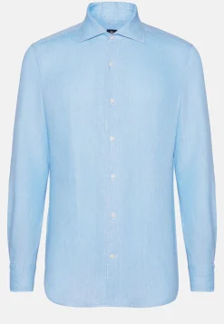 Chemises Décontractée-Boggi Milano Chemise Bleu Clair En Lin Coupe Droite