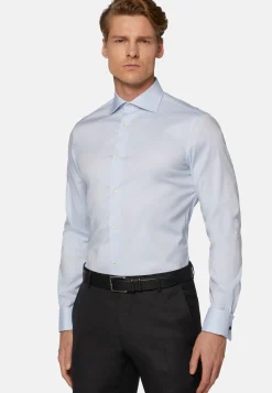 Chemises Habillées-Boggi Milano Chemise Bleue Pin Point En Coton Slim Fit