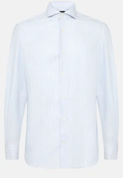 Chemises Habillées-Boggi Milano Chemise En Coton Dobby Slim Fit Bleu clair