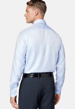 Chemises Habillées-Boggi Milano Chemise En Coton Dobby Slim Fit Bleu clair