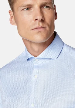 Chemises Habillées-Boggi Milano Chemise En Coton Dobby Slim Fit Bleu clair