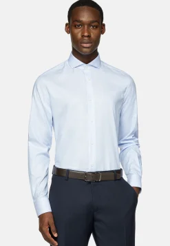 Chemises Habillées-Boggi Milano Chemise En Coton Dobby Slim Fit Bleu clair