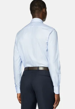 Chemises Habillées-Boggi Milano Chemise En Coton Dobby Slim Fit Bleu clair