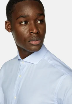 Chemises Habillées-Boggi Milano Chemise En Coton Dobby Slim Fit Bleu clair