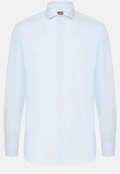 Chemises Habillées-Boggi Milano Chemise En Coton Dobby Slim Fit Bleu clair