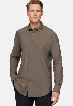 Chemises Décontractée-Boggi Milano Chemise En Nylon Extensible Slim Fit Taupe