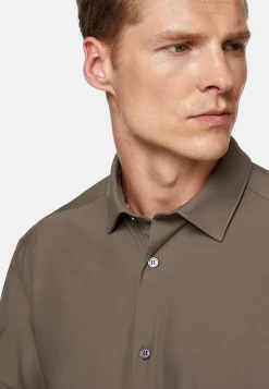 Chemises Décontractée-Boggi Milano Chemise En Nylon Extensible Slim Fit Taupe