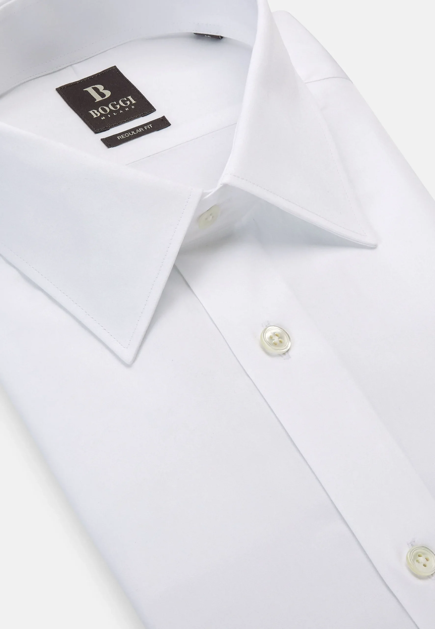 Chemises Habillées-Boggi Milano Chemise En Sergé De Coton Regular Fit Blanc