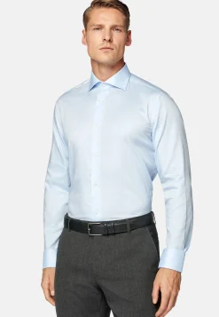Chemises Habillées-Boggi Milano Chemise En Sergé De Coton Slim Fit Bleu clair