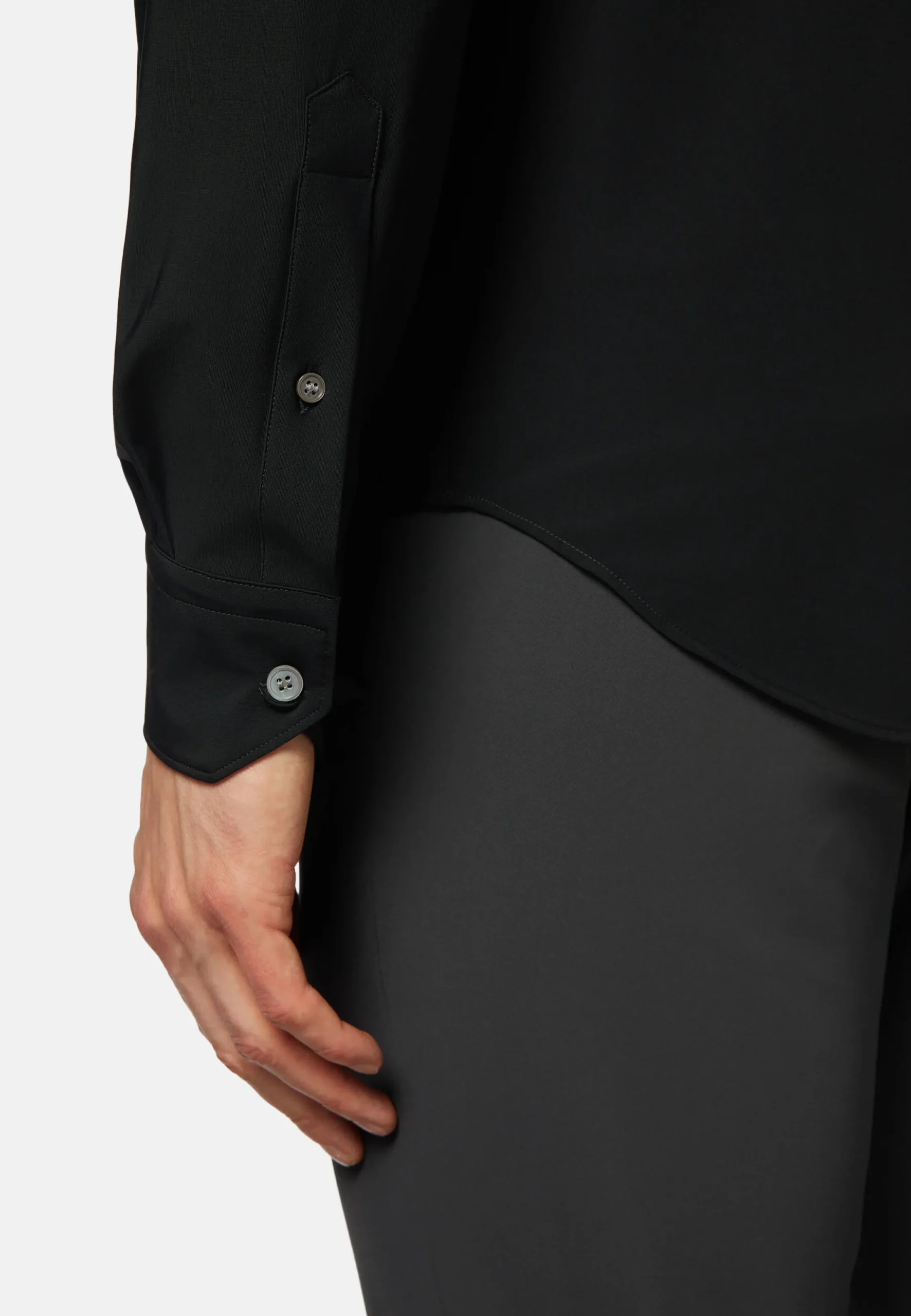 Chemises Décontractée-Boggi Milano Chemise Noire En Nylon Stretch Slim Fit