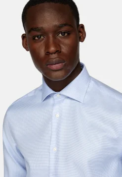 Chemises Habillées-Boggi Milano Chemise Pied-De-Poule En Coton Dobby Slim Fit Bleu clair